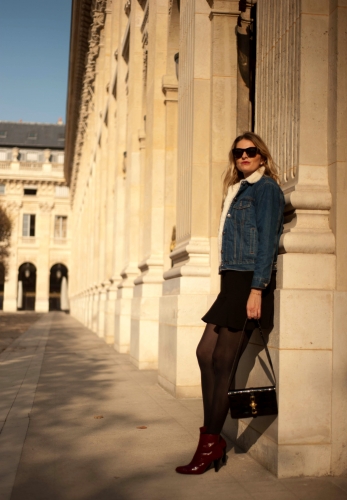 fam jeans,veste en jean fourrée,karine arabian,blog mode,céline vintage,jimmy fairly,joli rouge gradation clarins