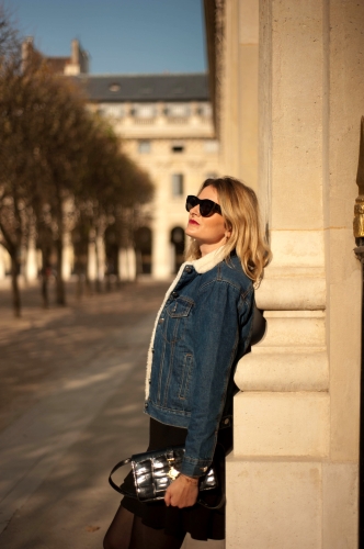 fam jeans,veste en jean fourrée,karine arabian,blog mode,céline vintage,jimmy fairly,joli rouge gradation clarins